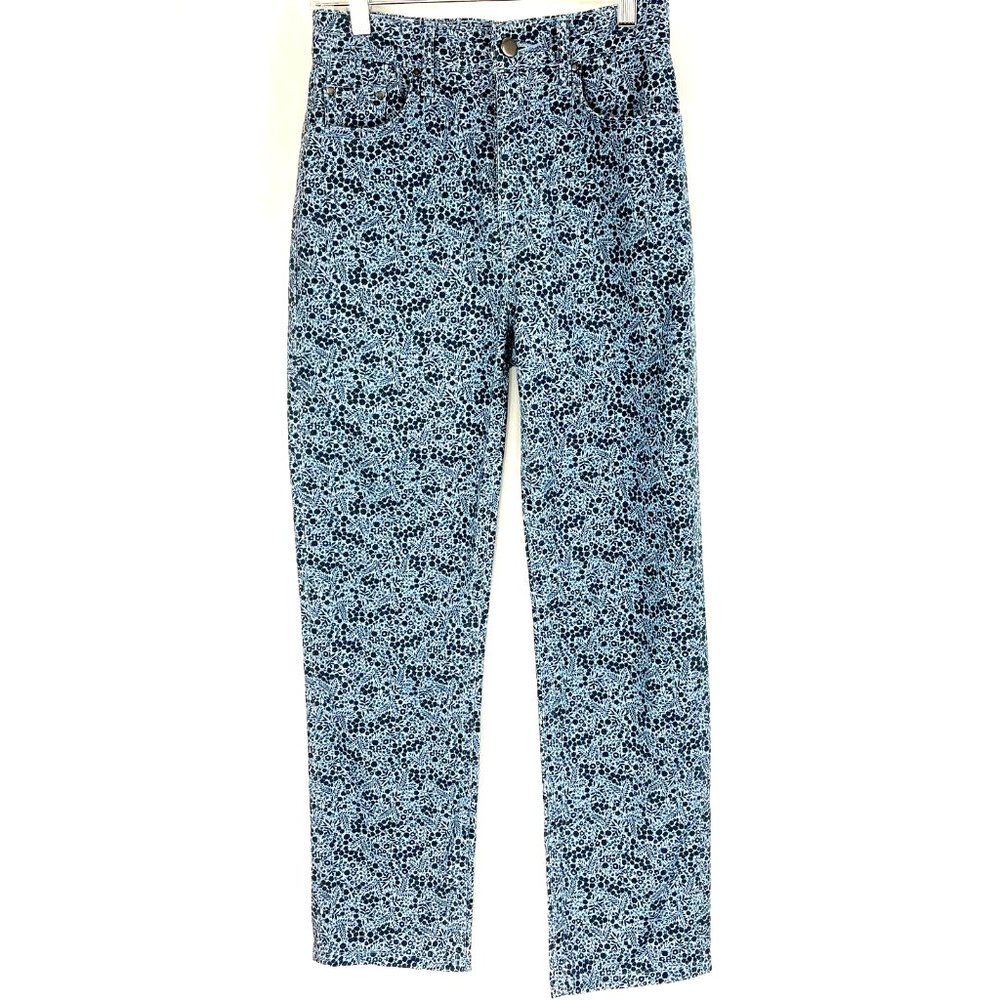 Boden Denim Pants Size 4R Straight Button Front Jeans Blue Floral Print 5 Pocket
